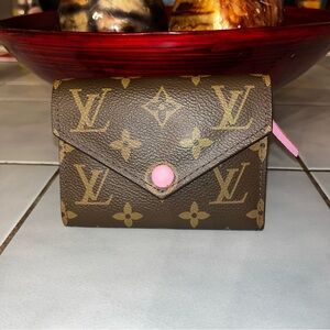 Louis Vuitton Brown Monogram Wallet with Pink Accent